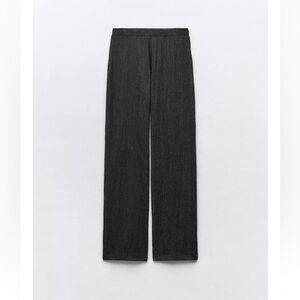 ZARA Textured Flowy Wide Leg Pants in Dark Anthracite